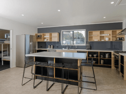 Large modern kitchen in lodge accommodation