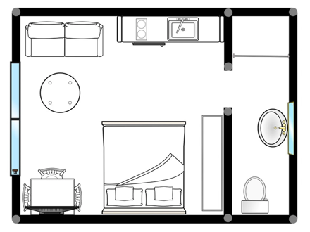 Floor plan of studio apartment 