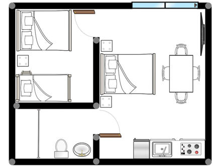 Floor plan of self contained one bedroom unit