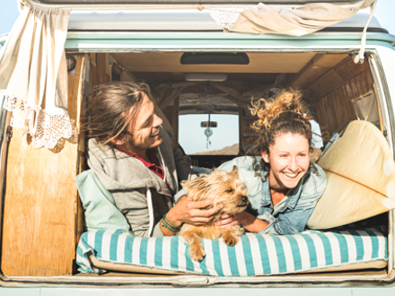 Hipster Couple Cute Litte Dog Campervan Generic