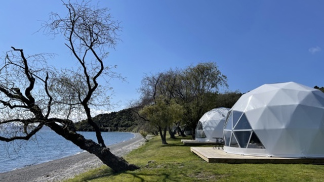 Glamping domes outside
