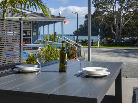 Deck outside Motel Unit at Hihi Beach TOP 10 Holiday Park